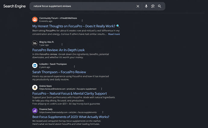 Fictitious SERP based on a real screenshot